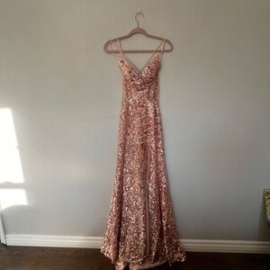 Elegant Sequin Rose Gold Evening Gown